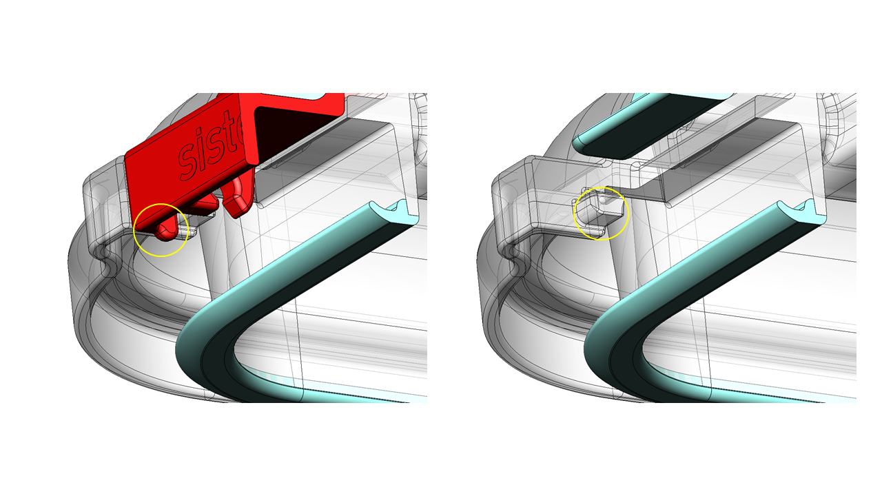 Lever clip CAD detail — pivot mechanism